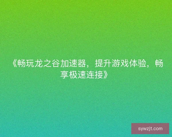 《畅玩龙之谷加速器，提升游戏体验，畅享极速连接》