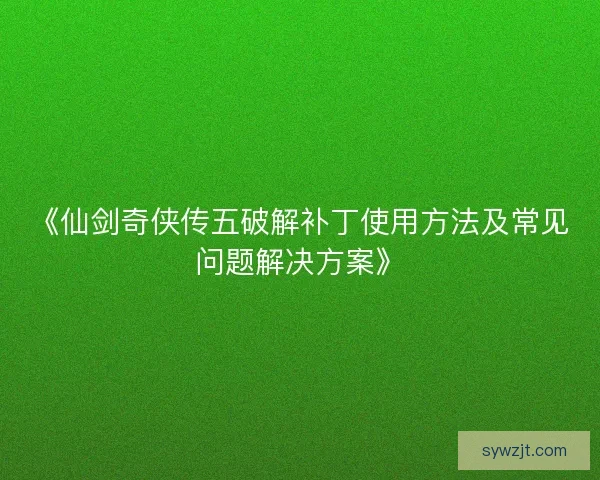 《仙剑奇侠传五破解补丁使用方法及常见问题解决方案》