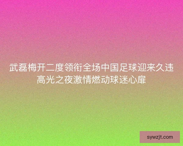 武磊梅开二度领衔全场中国足球迎来久违高光之夜激情燃动球迷心扉